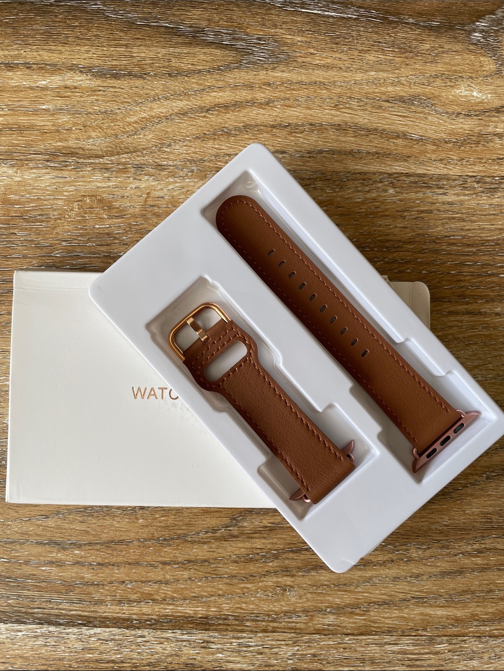 Natural Leather Watch Band for 42 / 44 MM Apple Watch in Brown and Rose Gold NWT